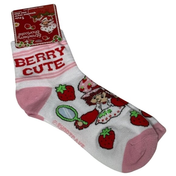 Strawberry Shortcake Berry Cute Socks Pink White Retro Y2K Women’s 9-14 - Picture 1 of 3